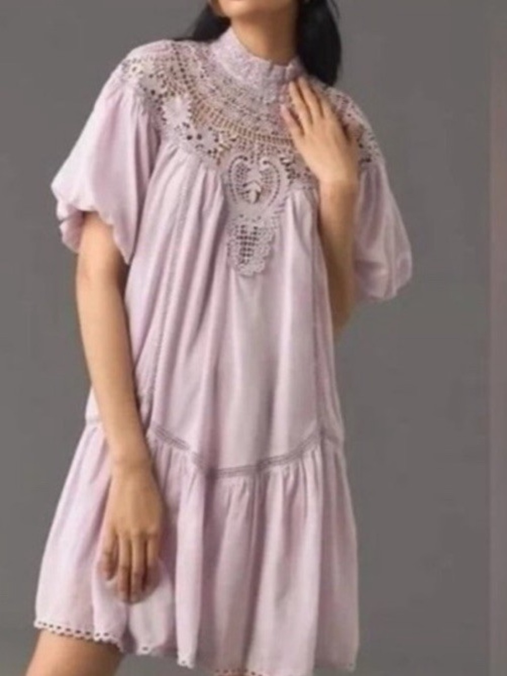 Anthropologie High-Neck Lace Tunic Mini Dress